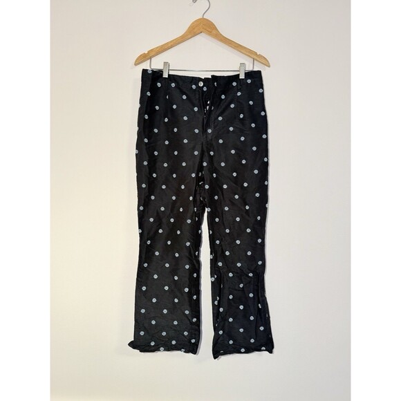 Debra Deroo Size Small Capri Pants Black With Blue Embroidered Swirls Silk - Picture 1 of 6